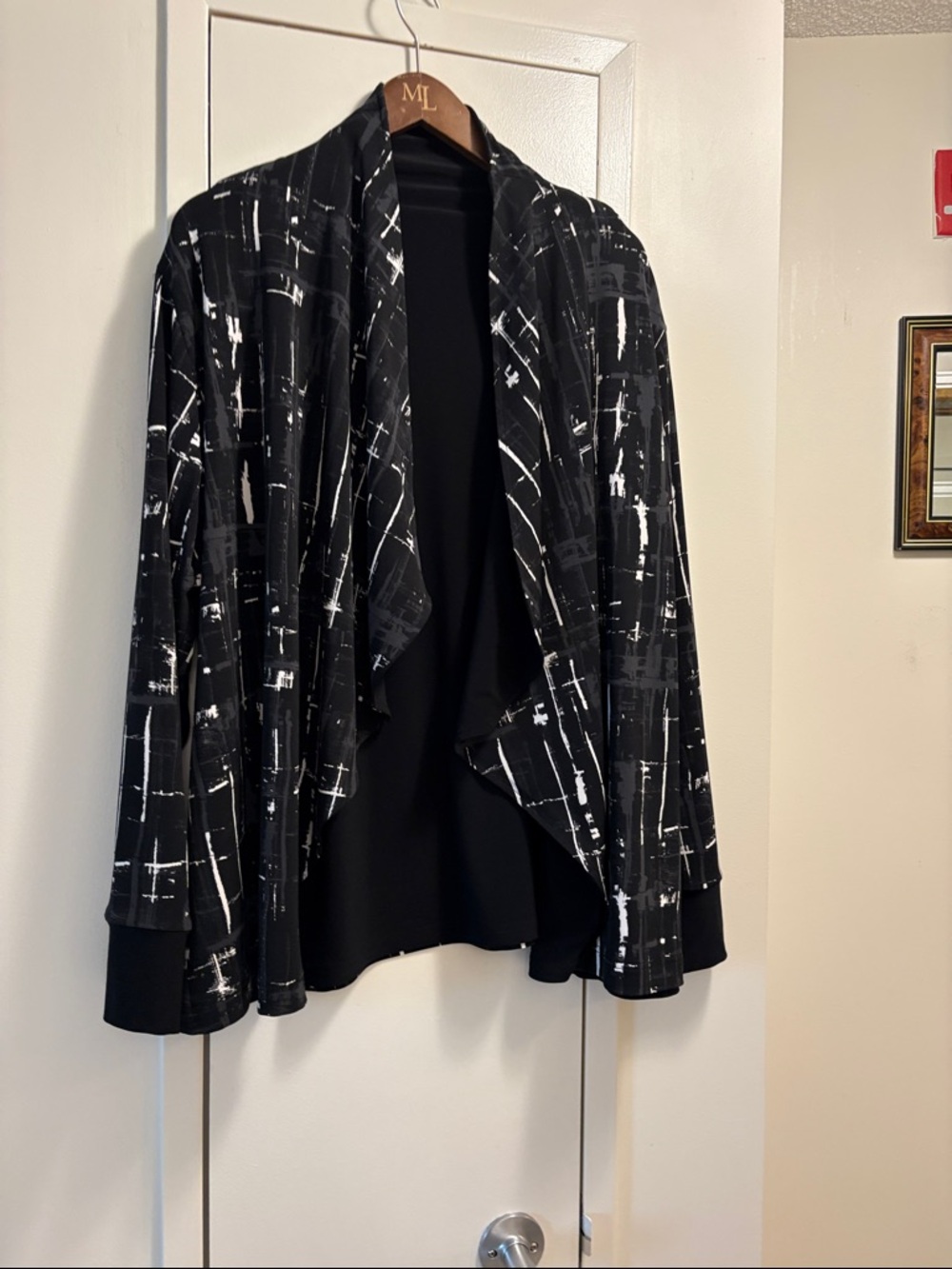 Sympli Black & White Open-Front Draped Jacket